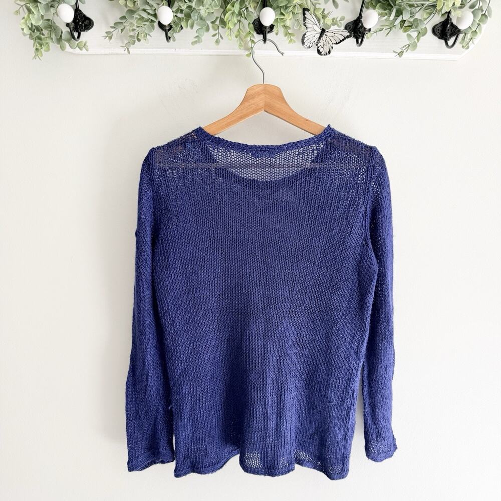 J.Mclaughlin linen Blue Open Knit Lightweight Long Sleeve Sweater Size Small - Picture 2 of 3